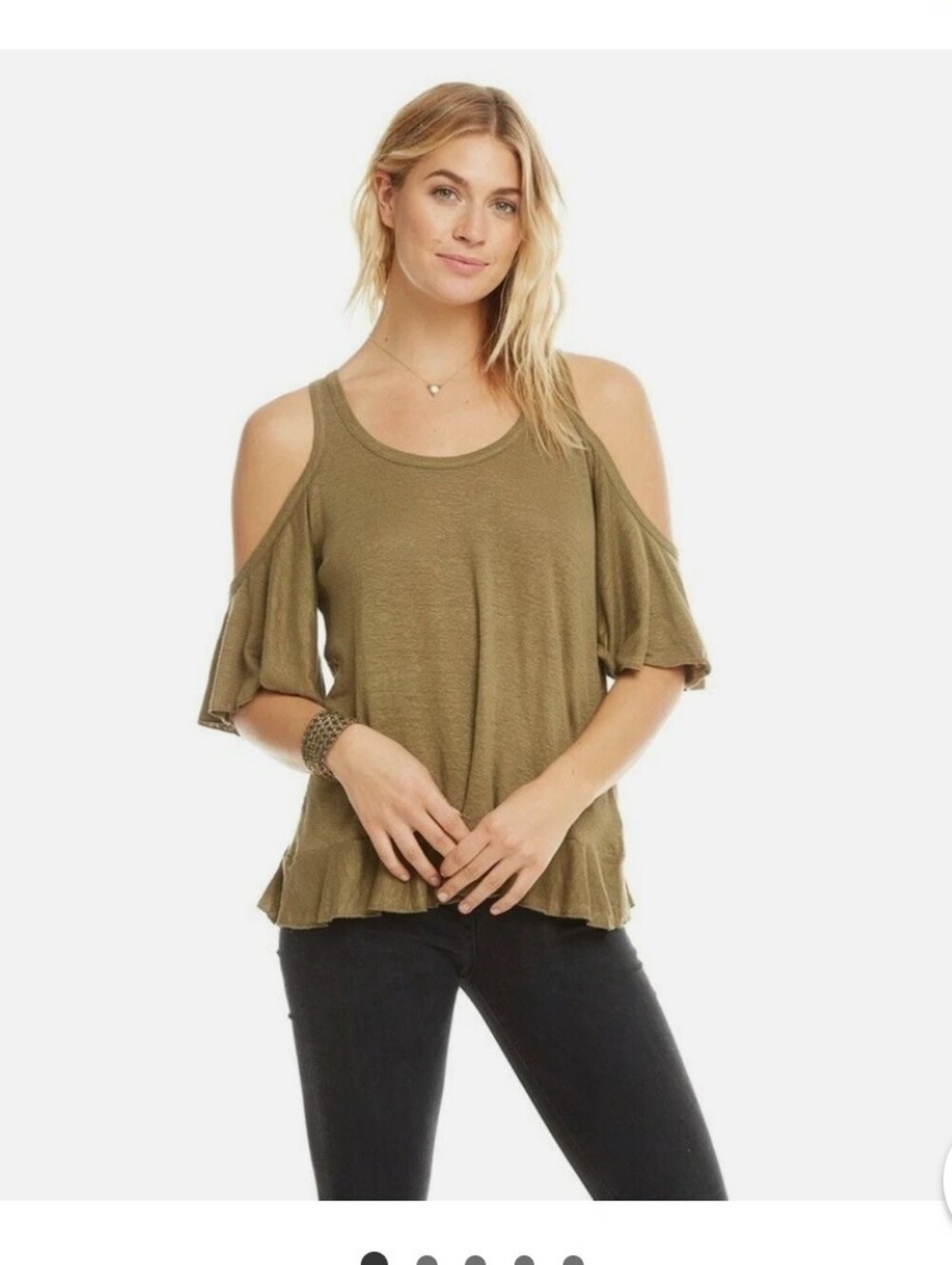 Chaser Cold-shoulder Relaxed Tee in Olive Green, Size Medium
